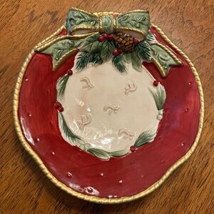 Fitz and Floyd Christmas Holiday serving plate or bowl bow and gold rope accents